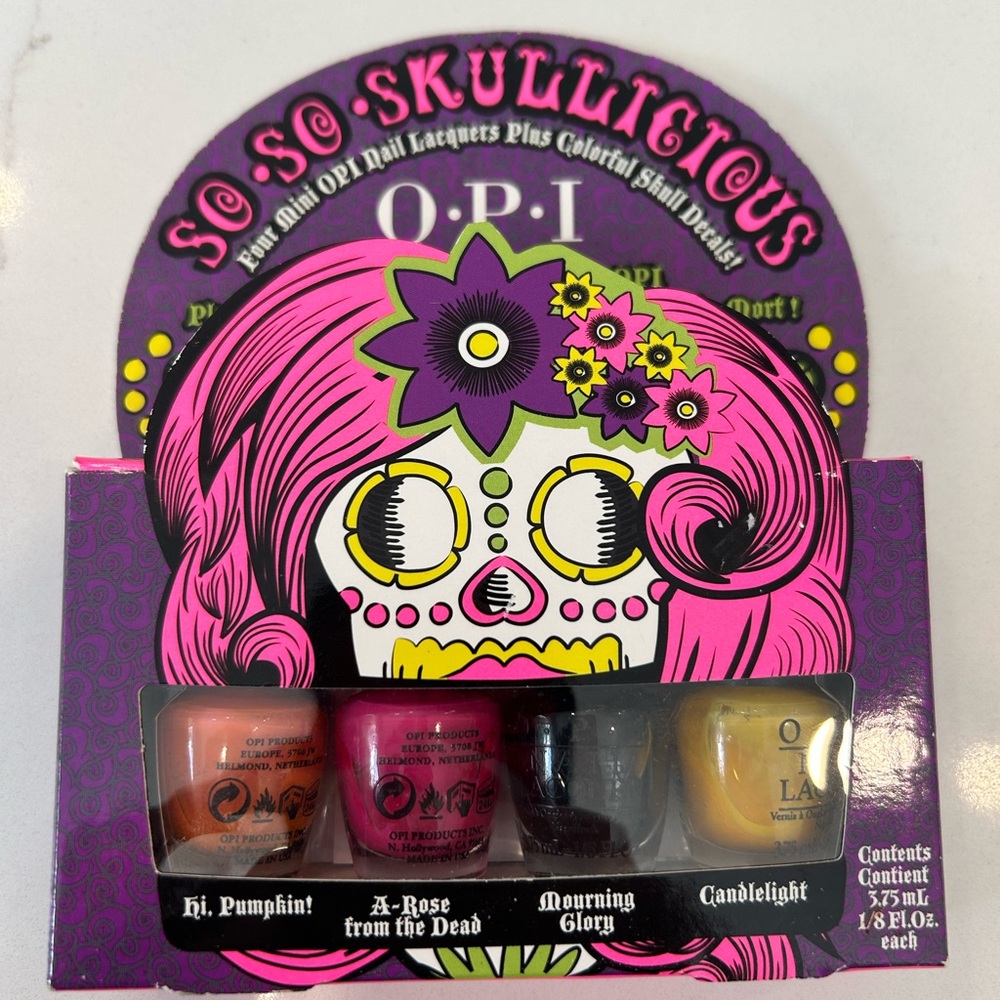 OPI So So skullicious mini nail polish lacquers with skull decals.  NIB